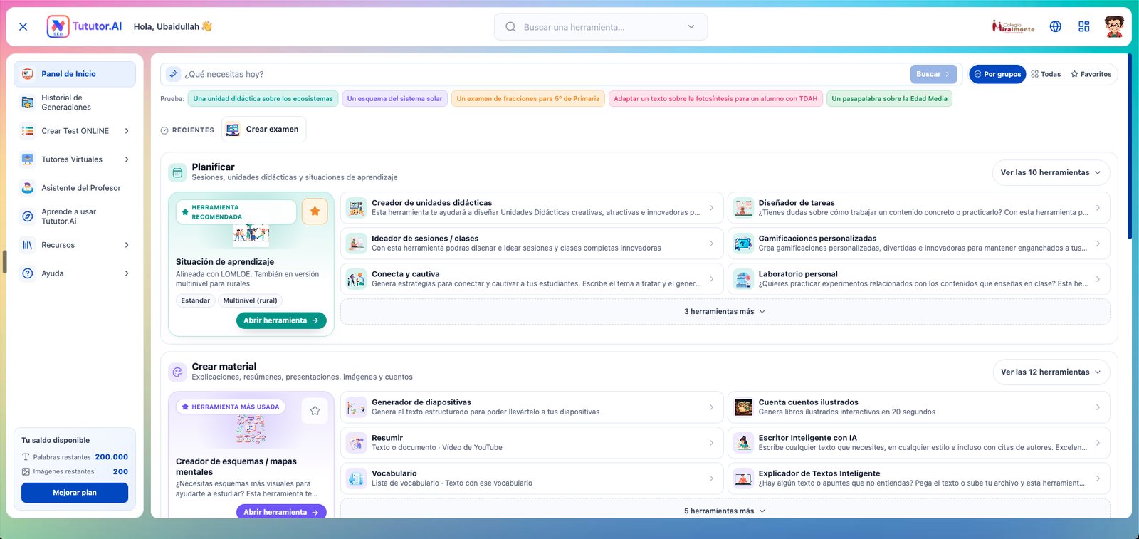 Tututor’s AI tools grouped into planning and creating teaching material